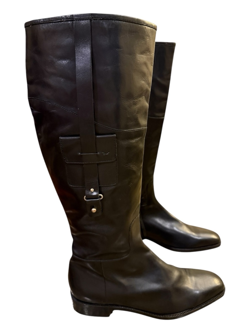 NEW Façonnable Italian Leather Knee-High Riding Boots Black Size 10B